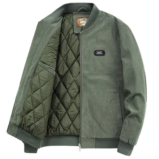 Mens Round Collar Winter Zipped Up Elbow Patch Jacket S / Green