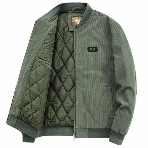 Mens Round Collar Winter Zipped Up Elbow Patch Jacket S / Green