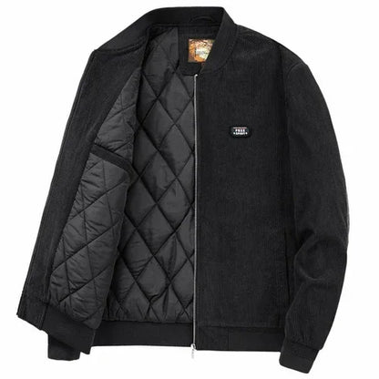 Mens Round Collar Winter Zipped Up Elbow Patch Jacket S / Black