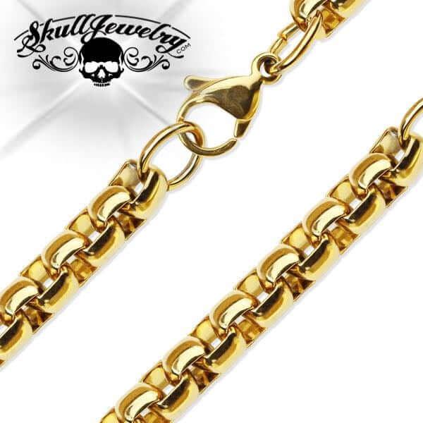 20" Gold-Tone Stainless Steel Round Box Chain Necklace (4 thicknesses) 0.20" Thickness