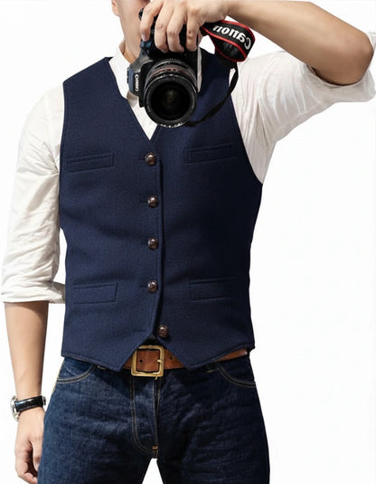 Suit Vest V Neck Herringbone Tweed Slim Fit