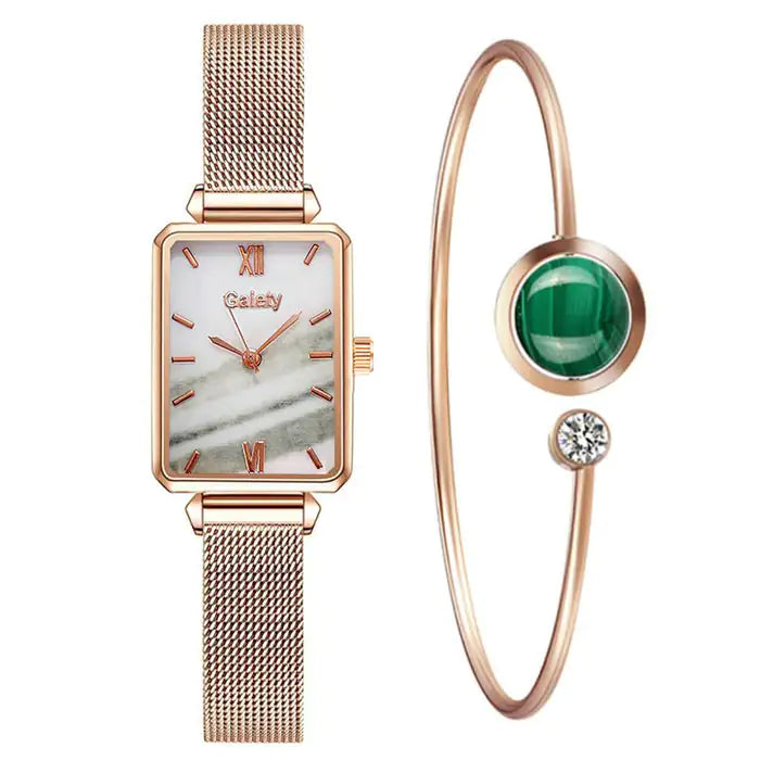 Rectangular Wristwatch and Classic Bracelet