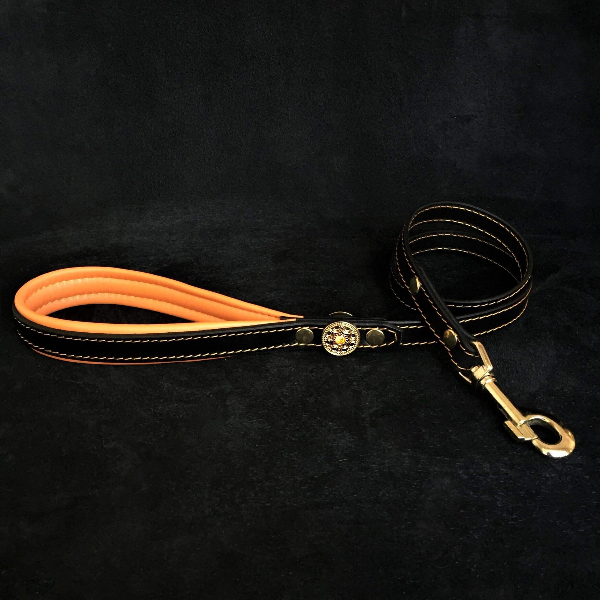 The "Bijou" collar orange Size XL- neck size of 22.6- 25.6 inch (57.5- 65 cm) / Set-Collar&Leash