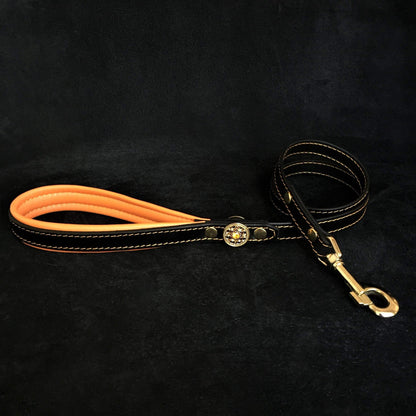 The "Bijou" collar orange Size XL- neck size of 22.6- 25.6 inch (57.5- 65 cm) / Set-Collar&Leash