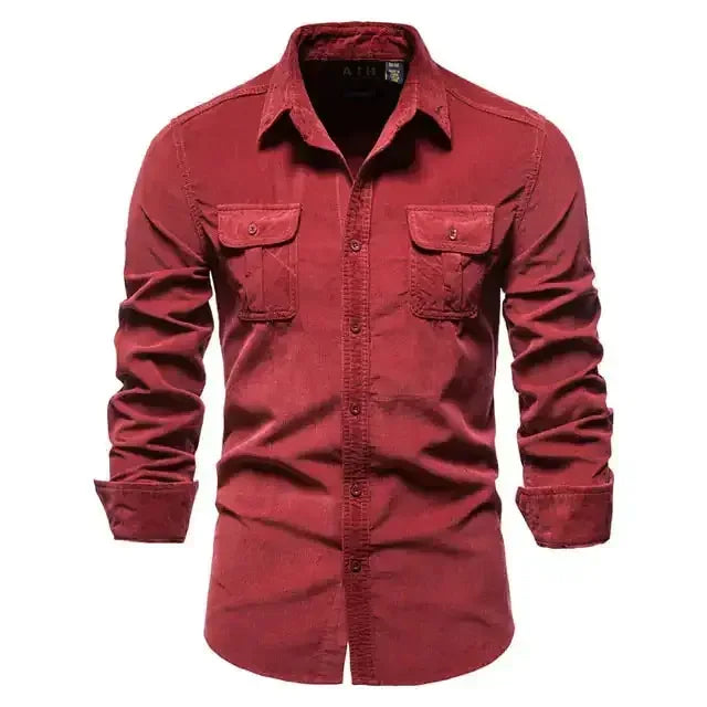 Men's Business Casual Corduroy Shirt Red / XL 72-80kg