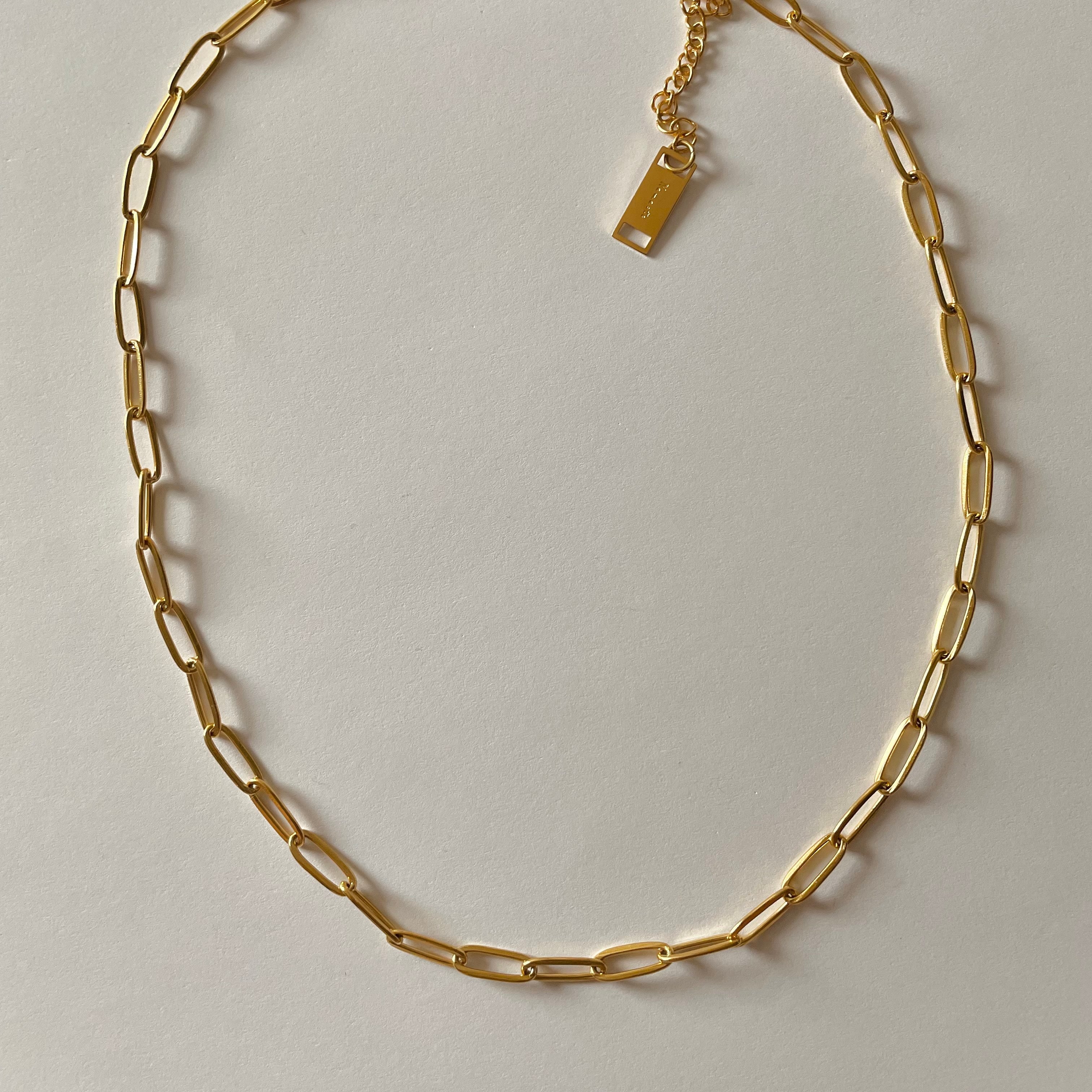 Paperclip Chain Necklace-Gold