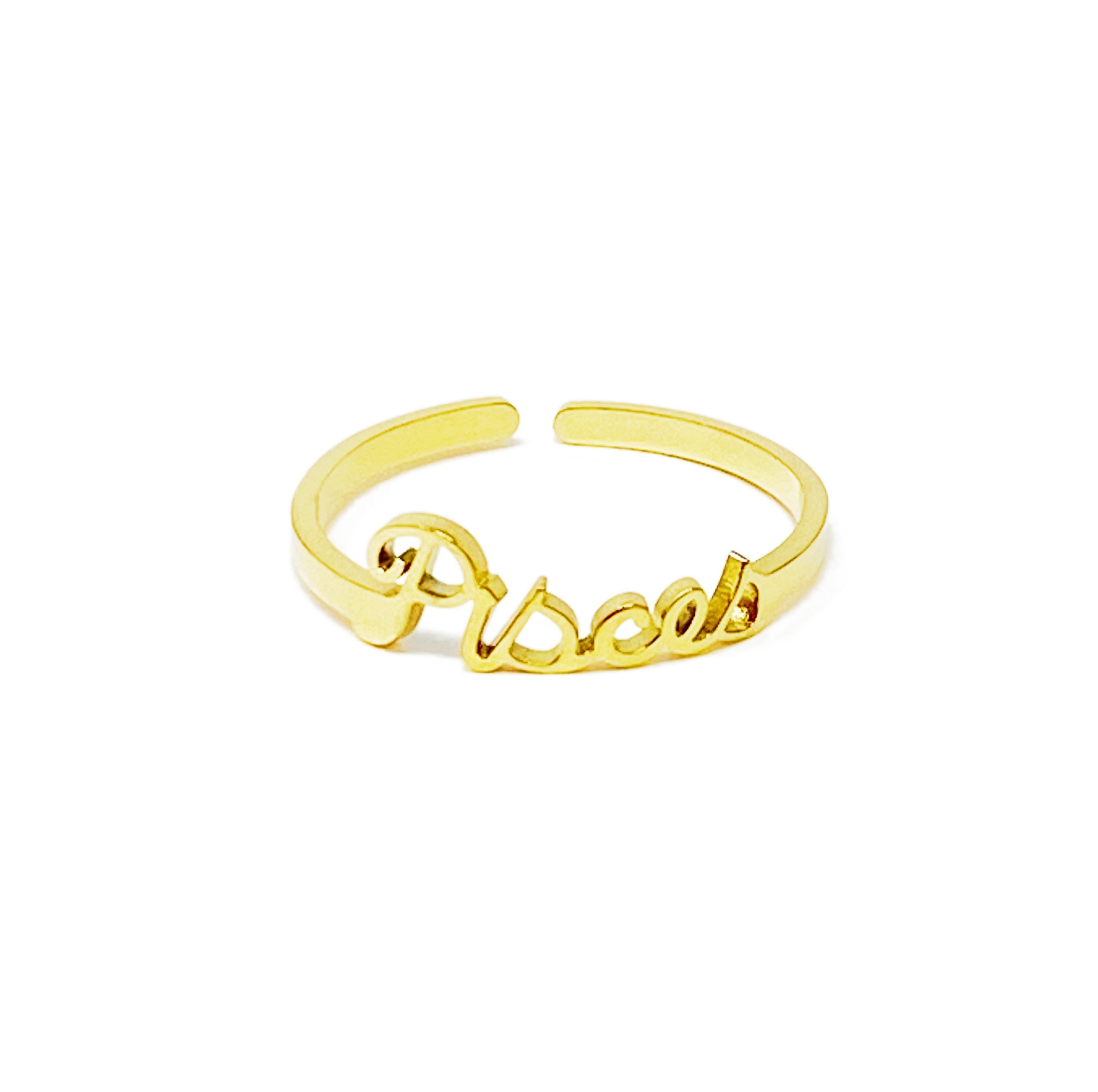 Elegant Scripted Zodiac Ring – Adjustable 18K Gold Plated Stainless Steel