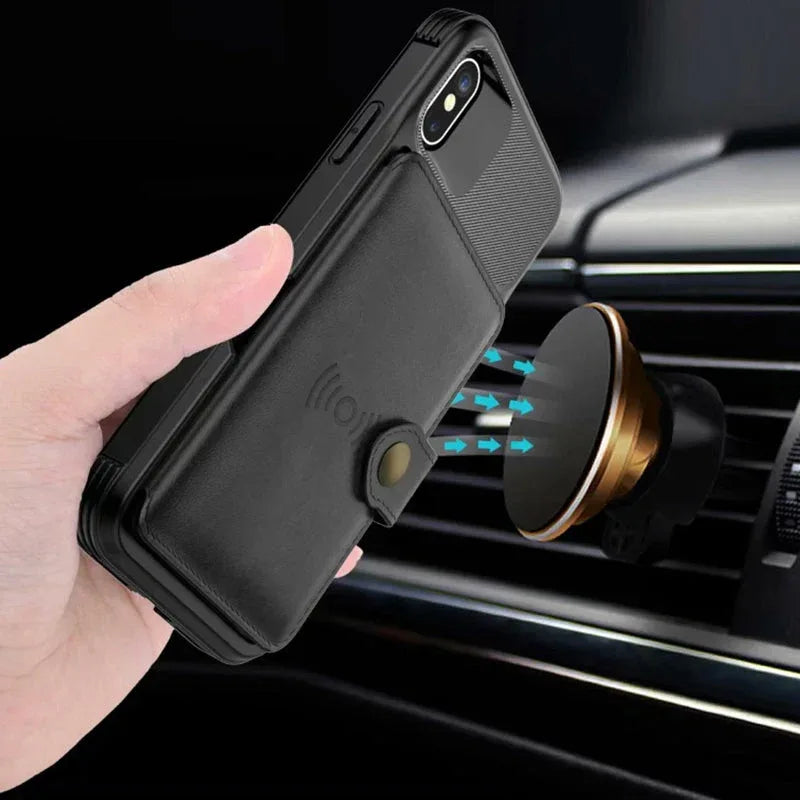 360 Protection Magnetic Leather Wallet Armor Case for iPhone green / For iPhone 13Pro Max