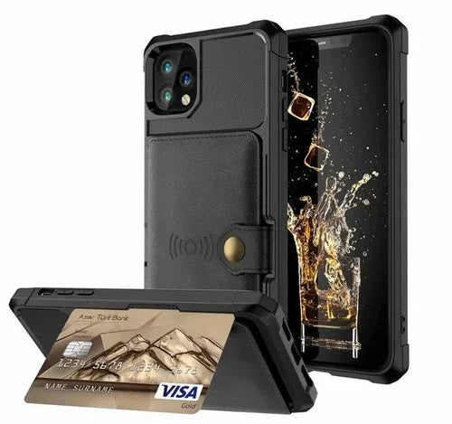 360 Protection Magnetic Leather Wallet Armor Case for iPhone black / For iPhone 13Pro Max