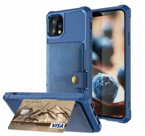 360 Protection Magnetic Leather Wallet Armor Case for iPhone Blue / For iPhone 13Pro Max