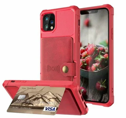 360 Protection Magnetic Leather Wallet Armor Case for iPhone Red / For iPhone 13Pro Max