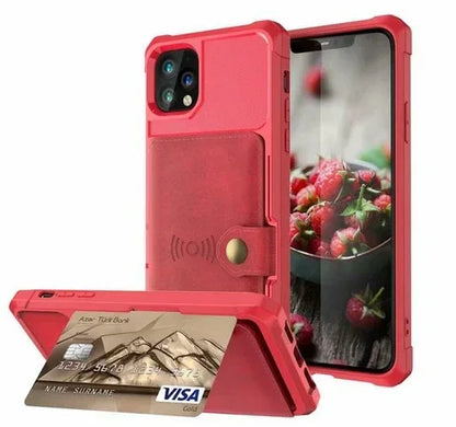 360 Protection Magnetic Leather Wallet Armor Case for iPhone Red / For iPhone 13Pro Max