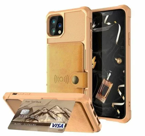 360 Protection Magnetic Leather Wallet Armor Case for iPhone Yellow / For iPhone 13 Pro