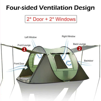 Large Capacity 4 to 5 Persons Automatic Pop Up Camping Tent Army Green / Onetify