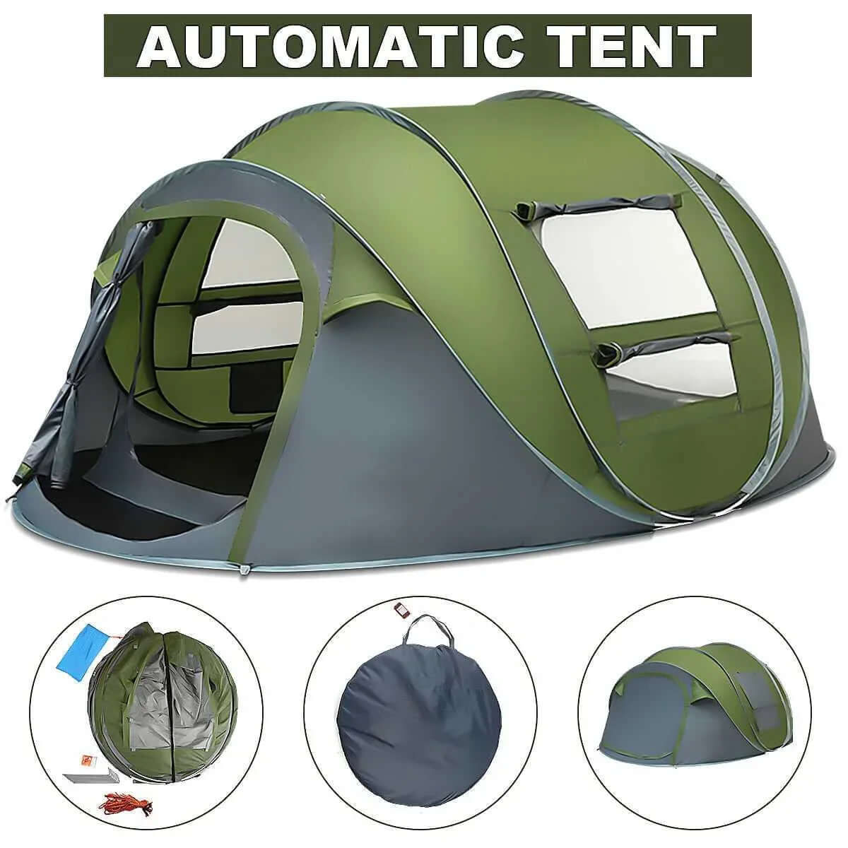Large Capacity 4 to 5 Persons Automatic Pop Up Camping Tent Army Green / Onetify