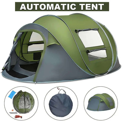 Large Capacity 4 to 5 Persons Automatic Pop Up Camping Tent Army Green / Onetify