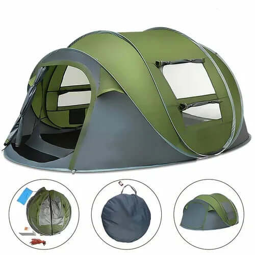 Large Capacity 4 to 5 Persons Automatic Pop Up Camping Tent Army Green / Onetify