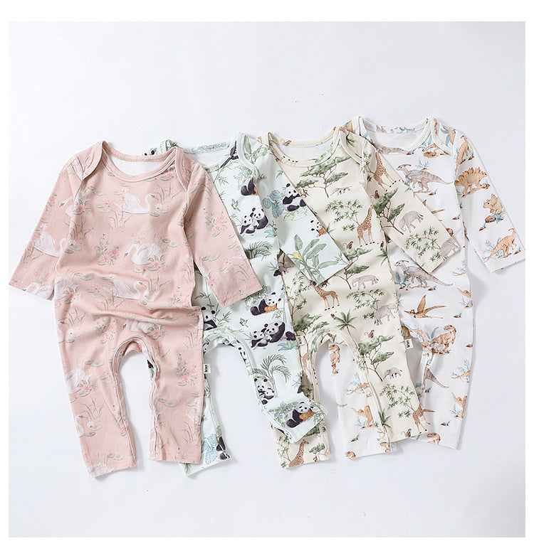 Autumn and Spring Arrival Baby Unisex Animals Pattern Long Sleeves Crew Neck Rompers