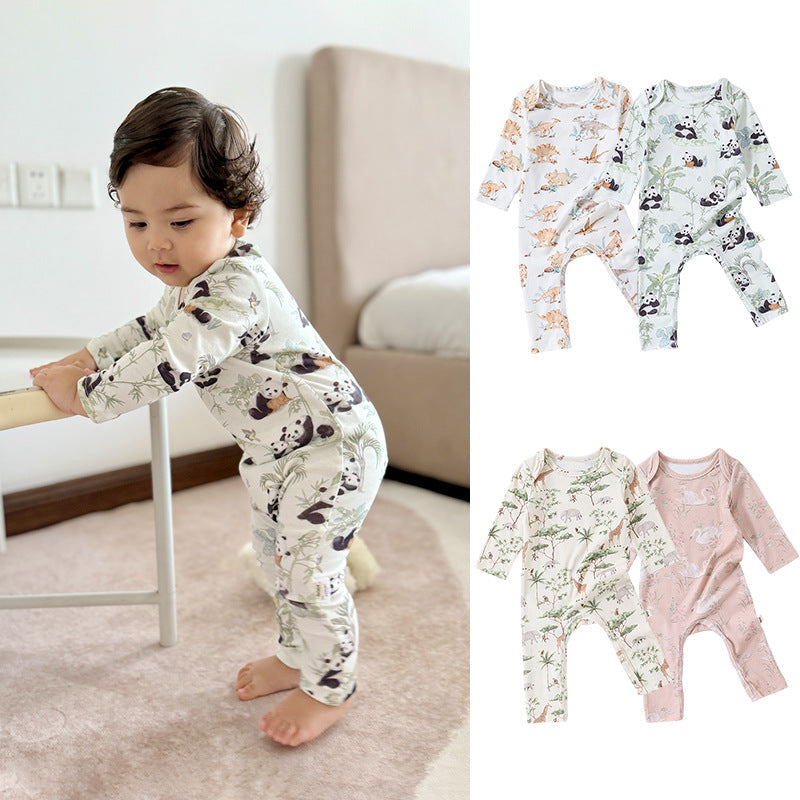 Autumn and Spring Arrival Baby Unisex Animals Pattern Long Sleeves Crew Neck Rompers
