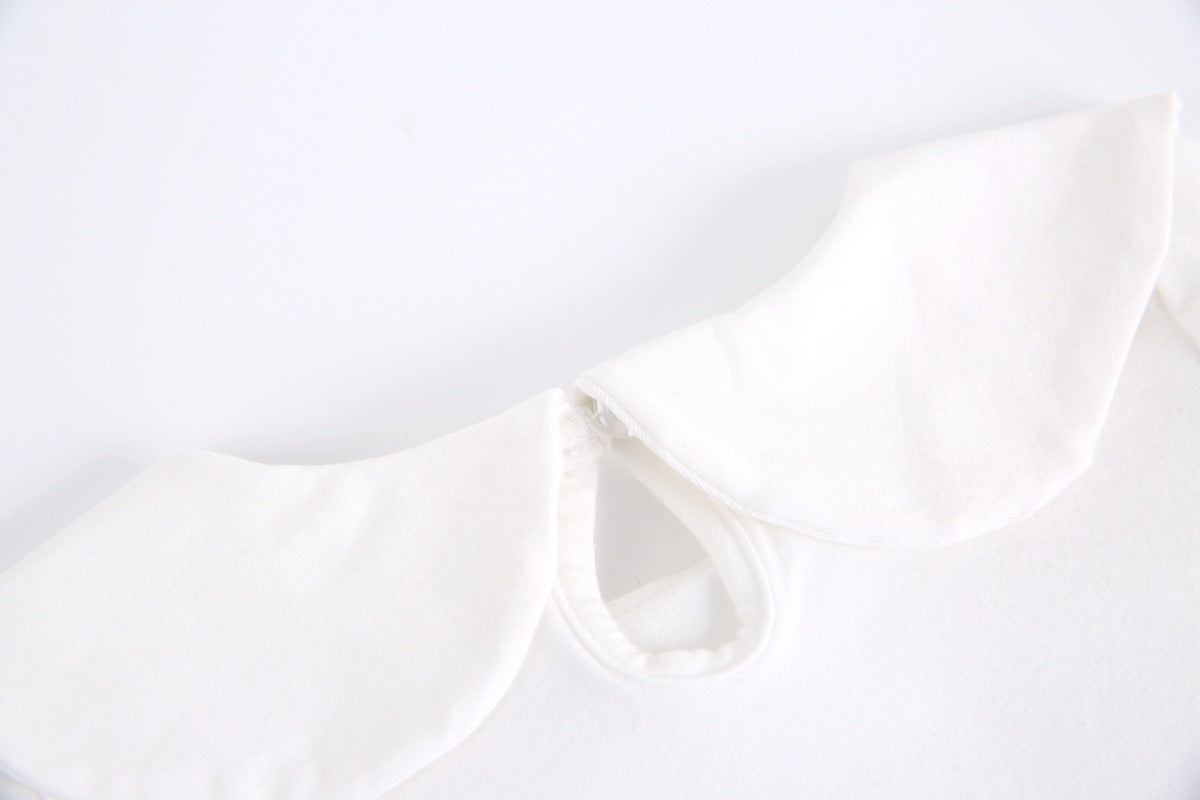 Baby Girl Doll Neck Solid Shirt & Red Plaid Graphic Bow Patched Bodysuit 1 Pieces Sets