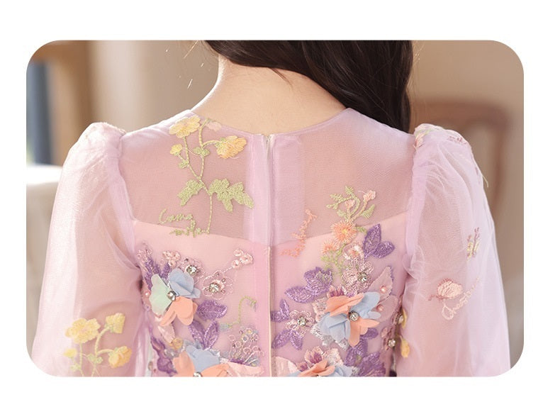 Princess Purple Birthday Dress For Girls: Luxurious Long-Sleeved Piano Performance Attire, Perfect For Spring Celebrations