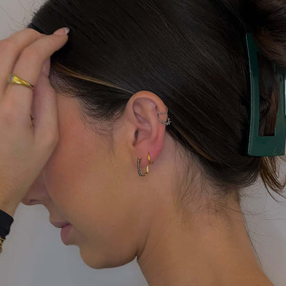 Rectangle Stone Earrings- Gold with Black Stone Default Title