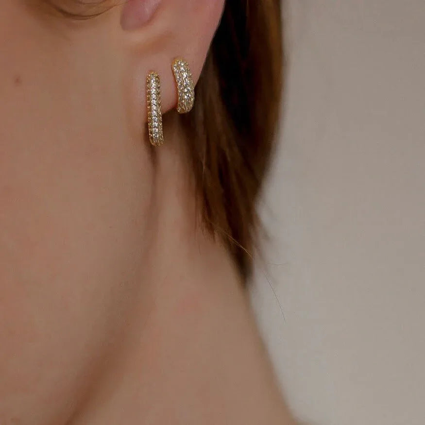 Rectangle Stone Earrings - Gold with White Stone Default Title