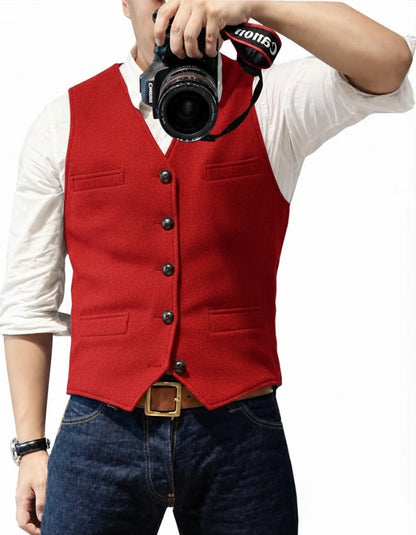 Suit Vest V Neck Herringbone Tweed Slim Fit