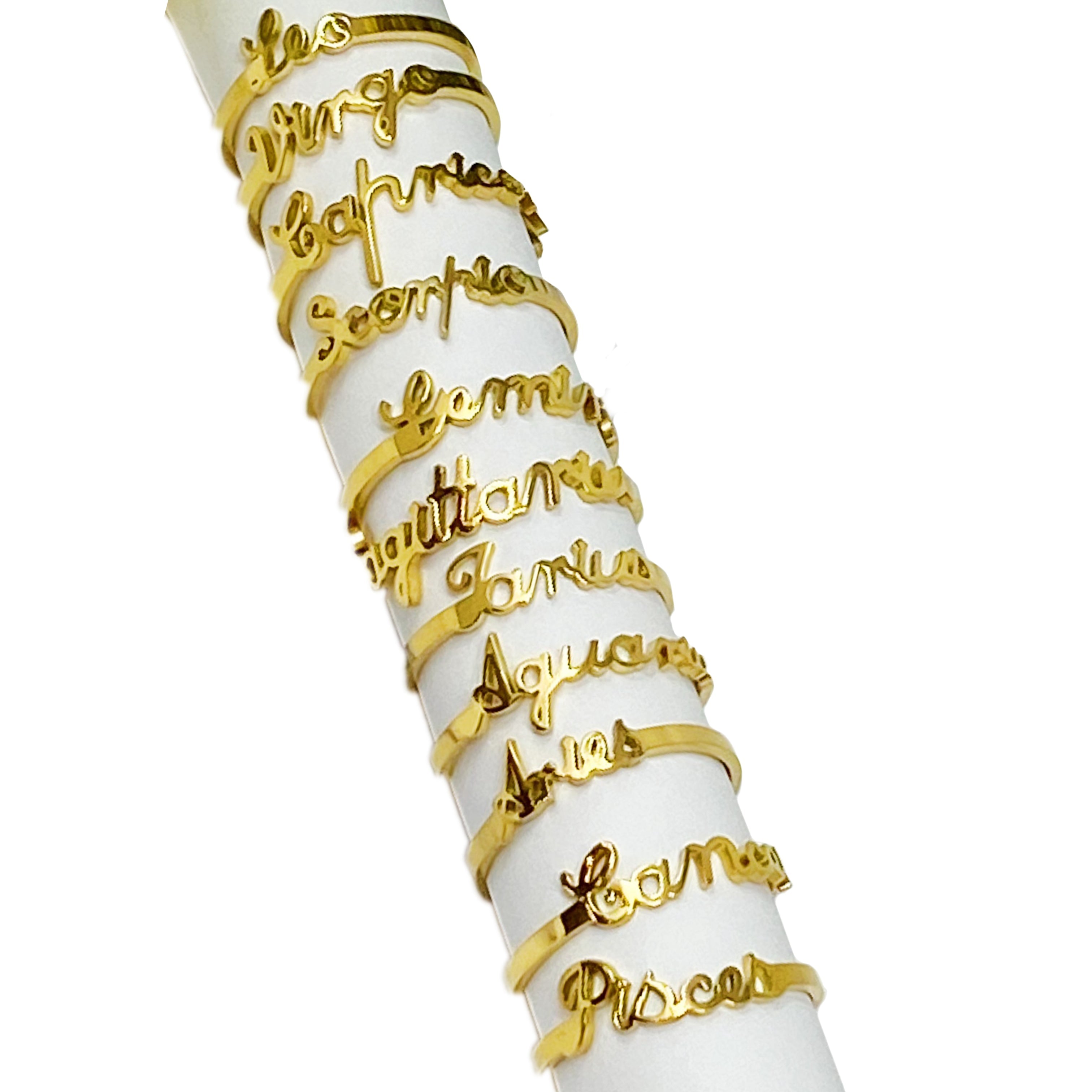 Elegant Scripted Zodiac Ring – Adjustable 18K Gold Plated Stainless Steel