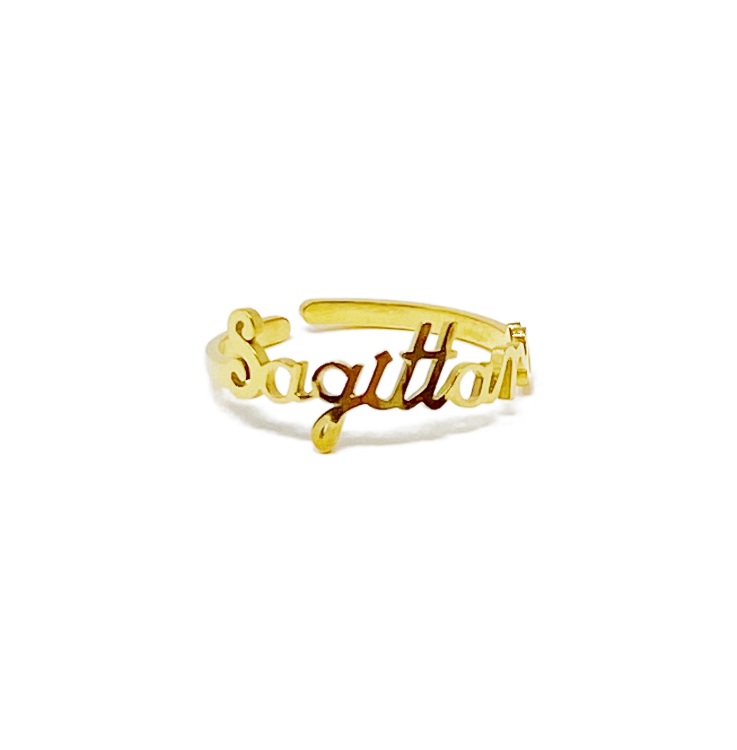 Elegant Scripted Zodiac Ring – Adjustable 18K Gold Plated Stainless Steel