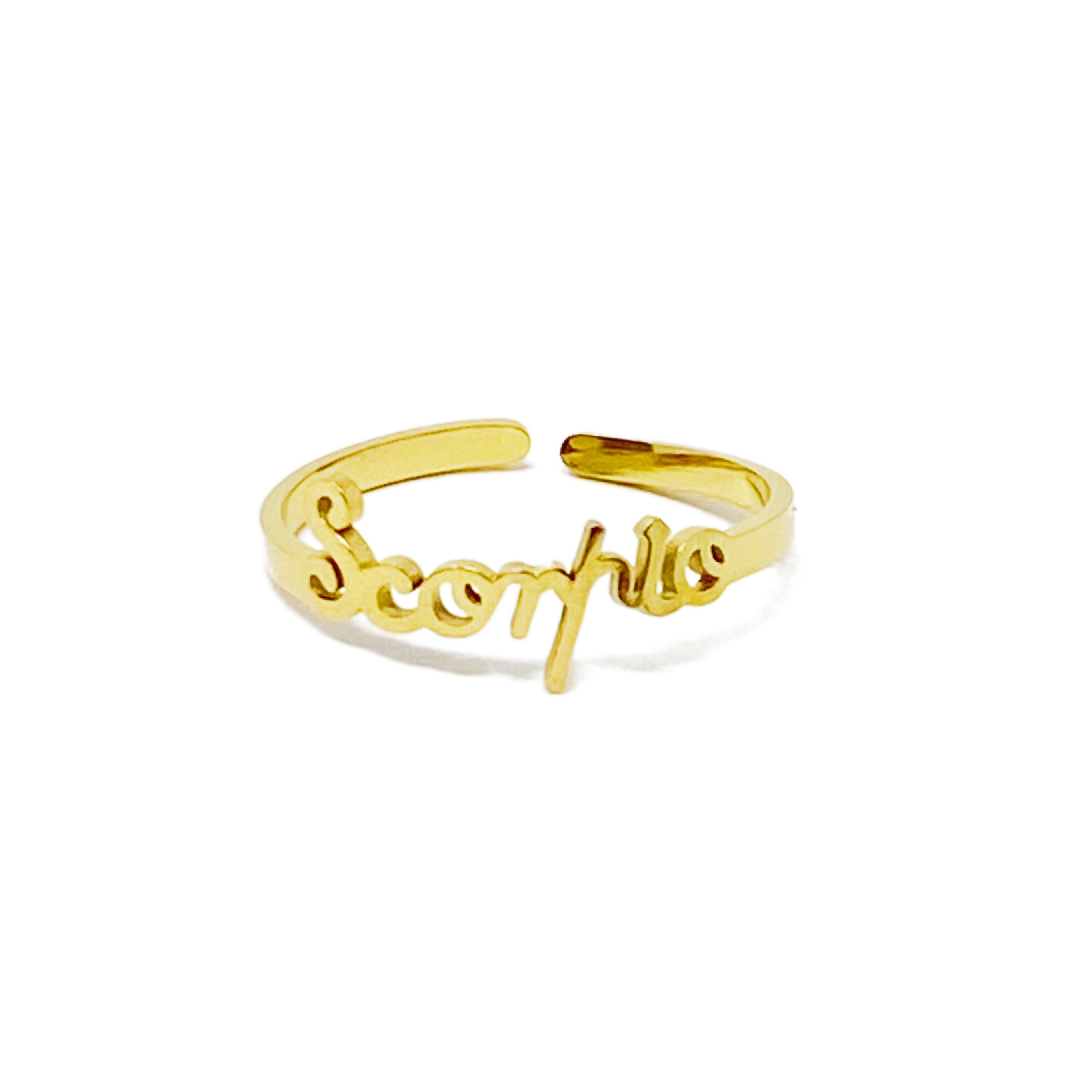 Elegant Scripted Zodiac Ring – Adjustable 18K Gold Plated Stainless Steel