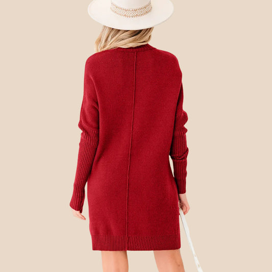 Solid Ribbed Mock Neck Sweater Dress for Women