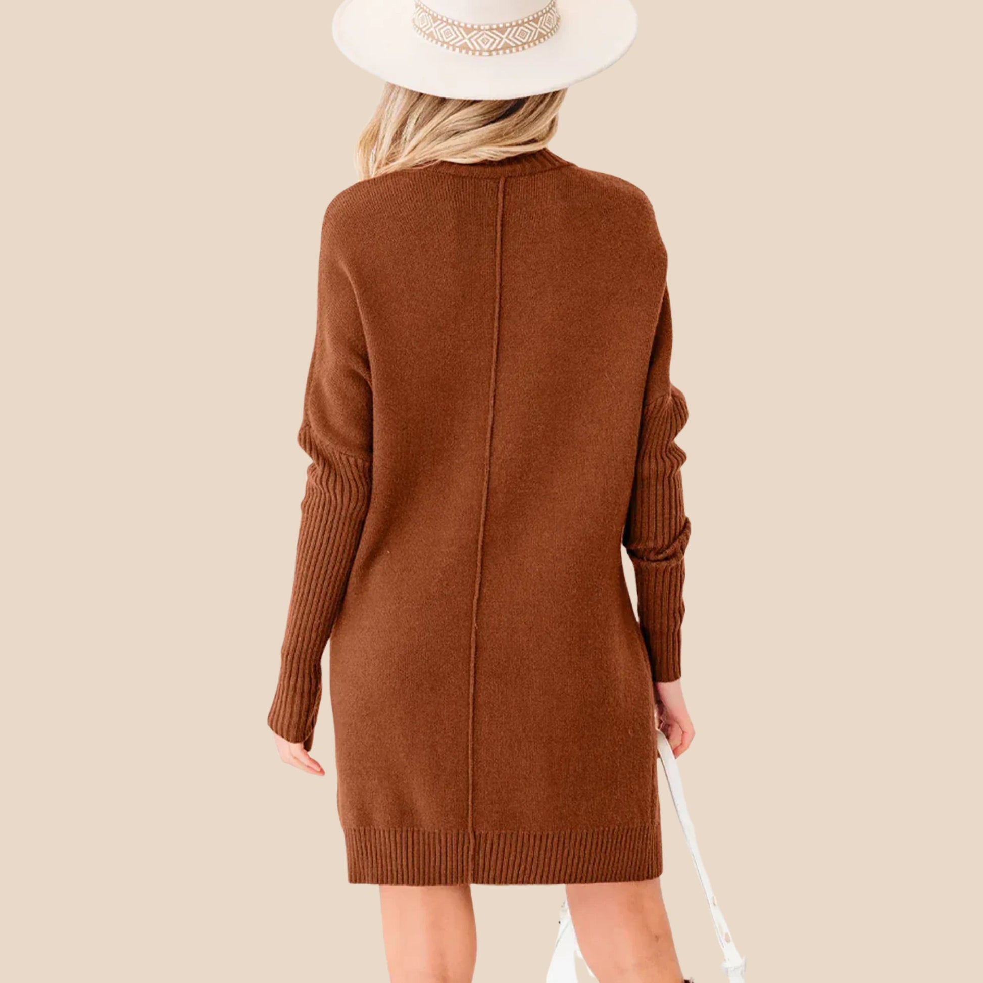 Solid Ribbed Mock Neck Sweater Dress for Women