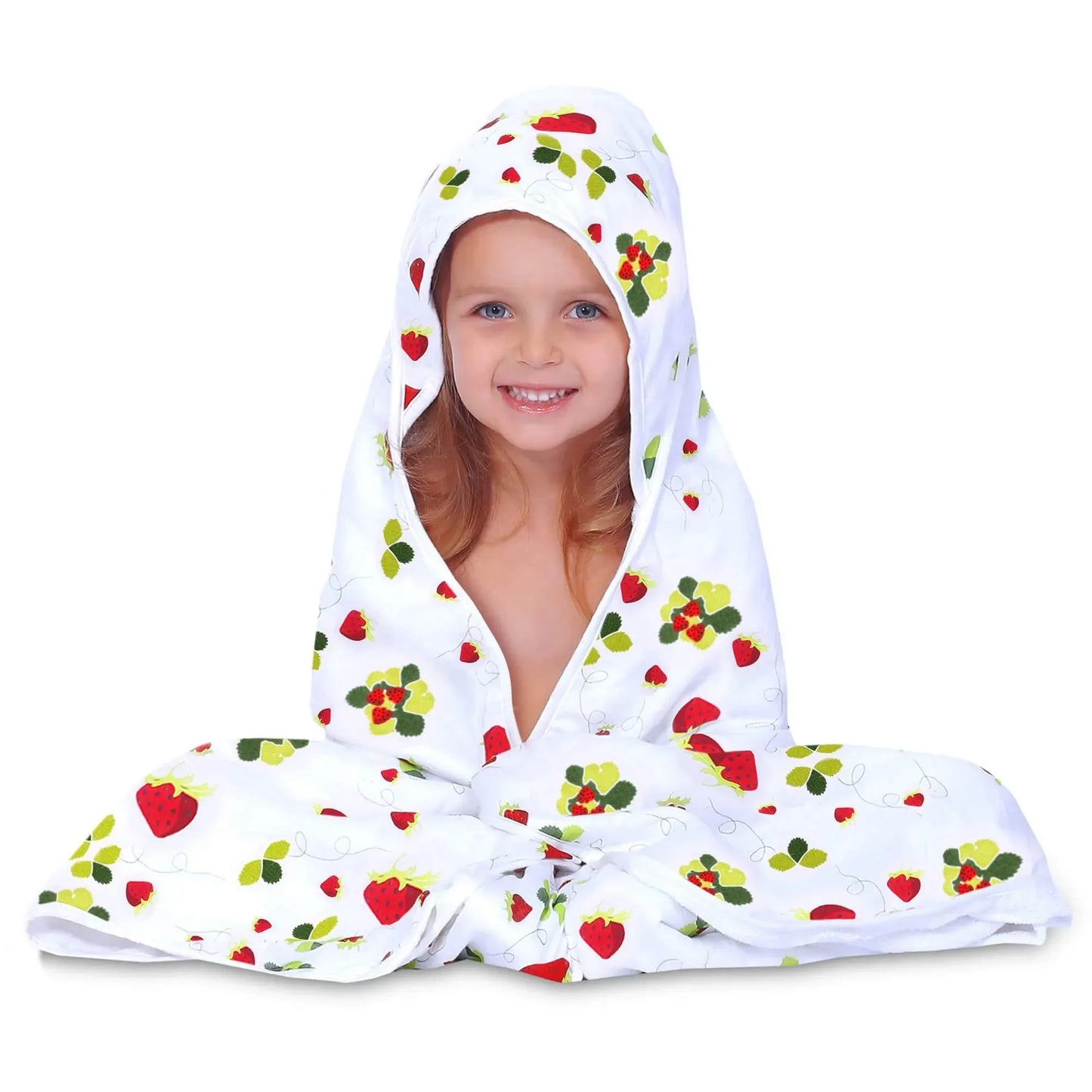 Baby Hooded Towel, Muslin-Backed, Buttery Soft Terry, Strawberry Print Default Title