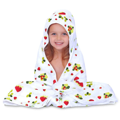 Baby Hooded Towel, Muslin-Backed, Buttery Soft Terry, Strawberry Print Default Title
