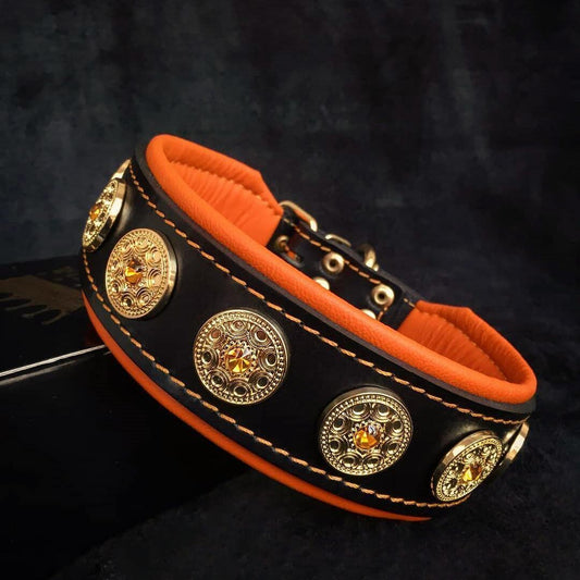 The "Bijou" collar orange Size XL- neck size of 22.6- 25.6 inch (57.5- 65 cm) / Set-Collar&Leash