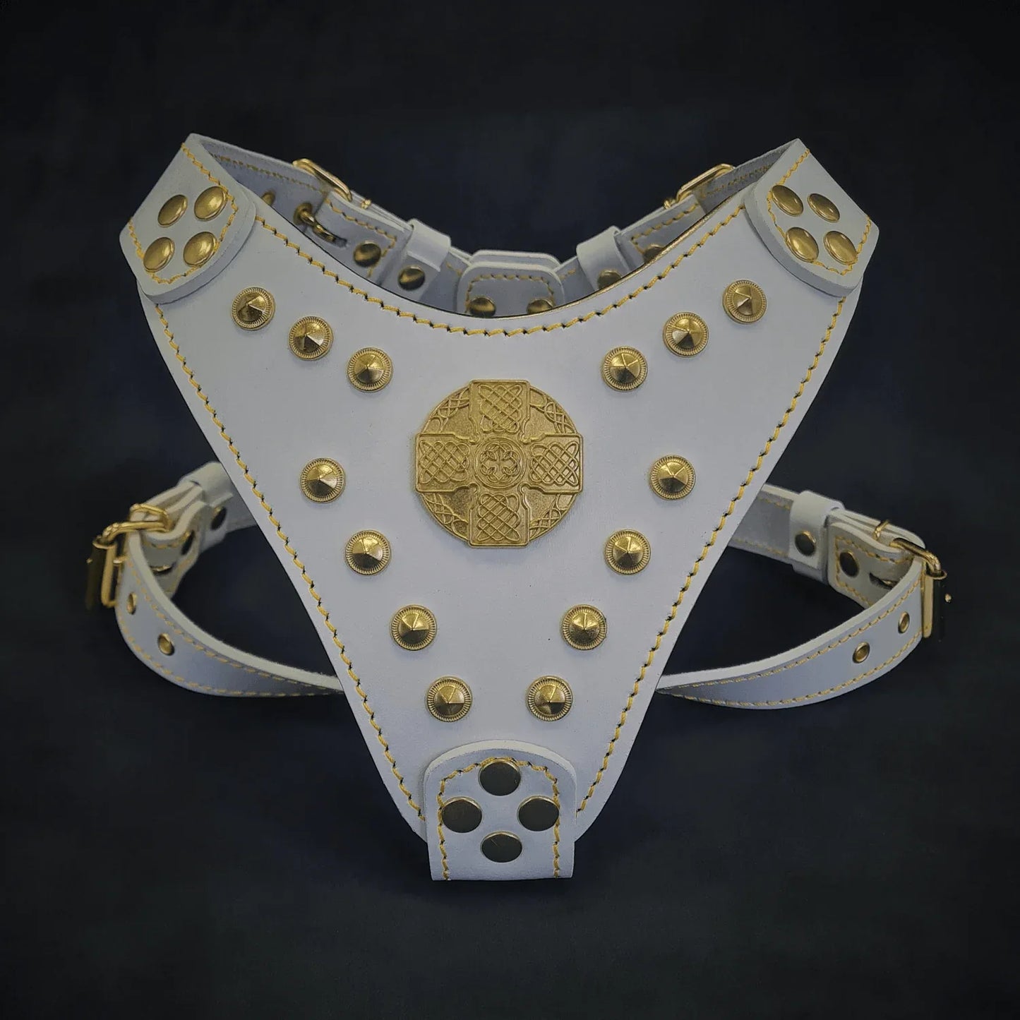 The ''Maximus'' harness White & Gold Small to Medium Size M / SET Harness&Leash