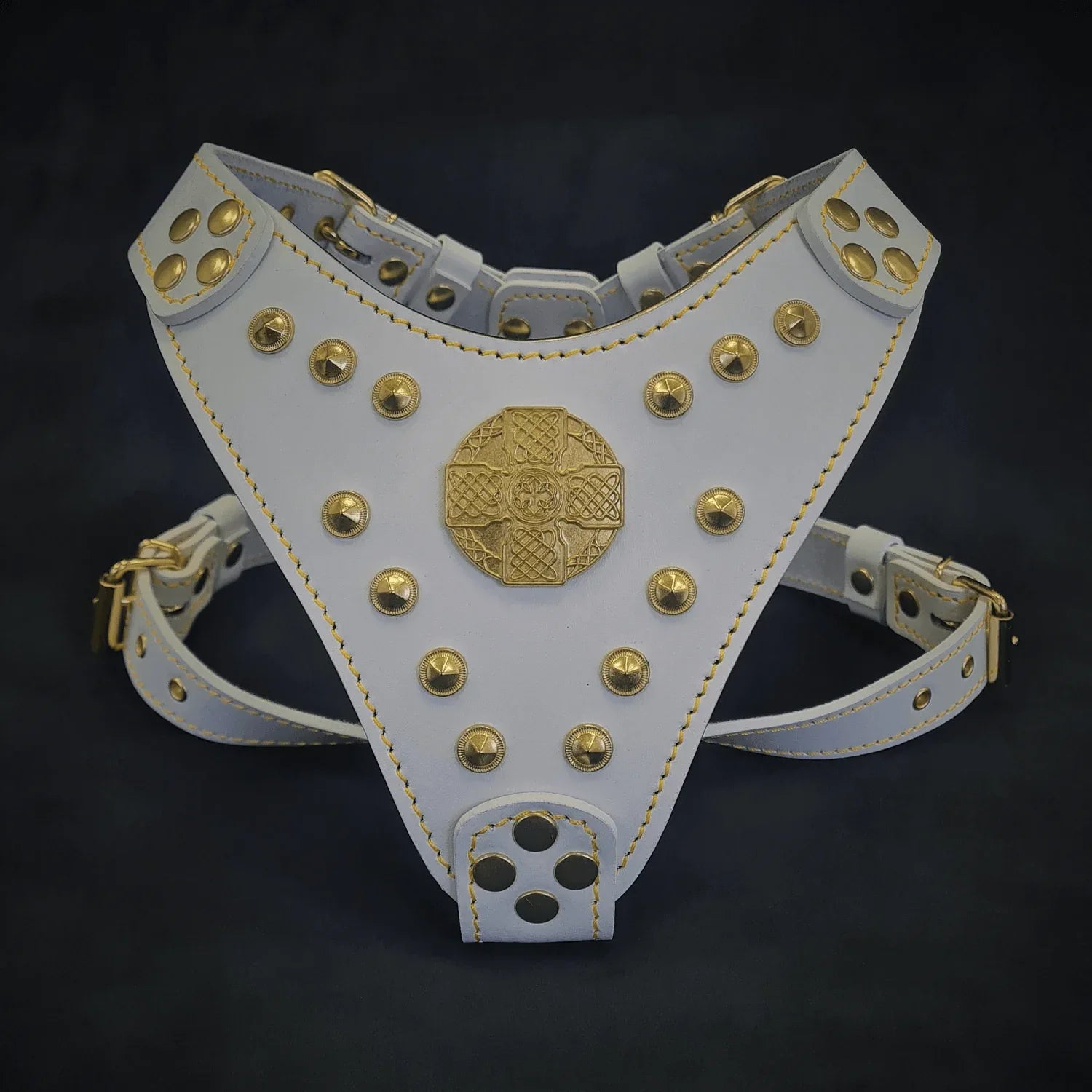 The ''Maximus'' harness White & Gold Small to Medium Size M / SET Harness&Leash