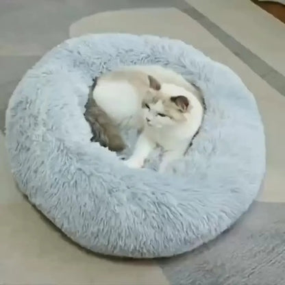 Round Dog Bed House Dog Mat Long Plush Cats Nest USB Heating Dog Basket Pet Cushion Soft Sleeping Pets Winter Warmth Supplies Gray / M / United States