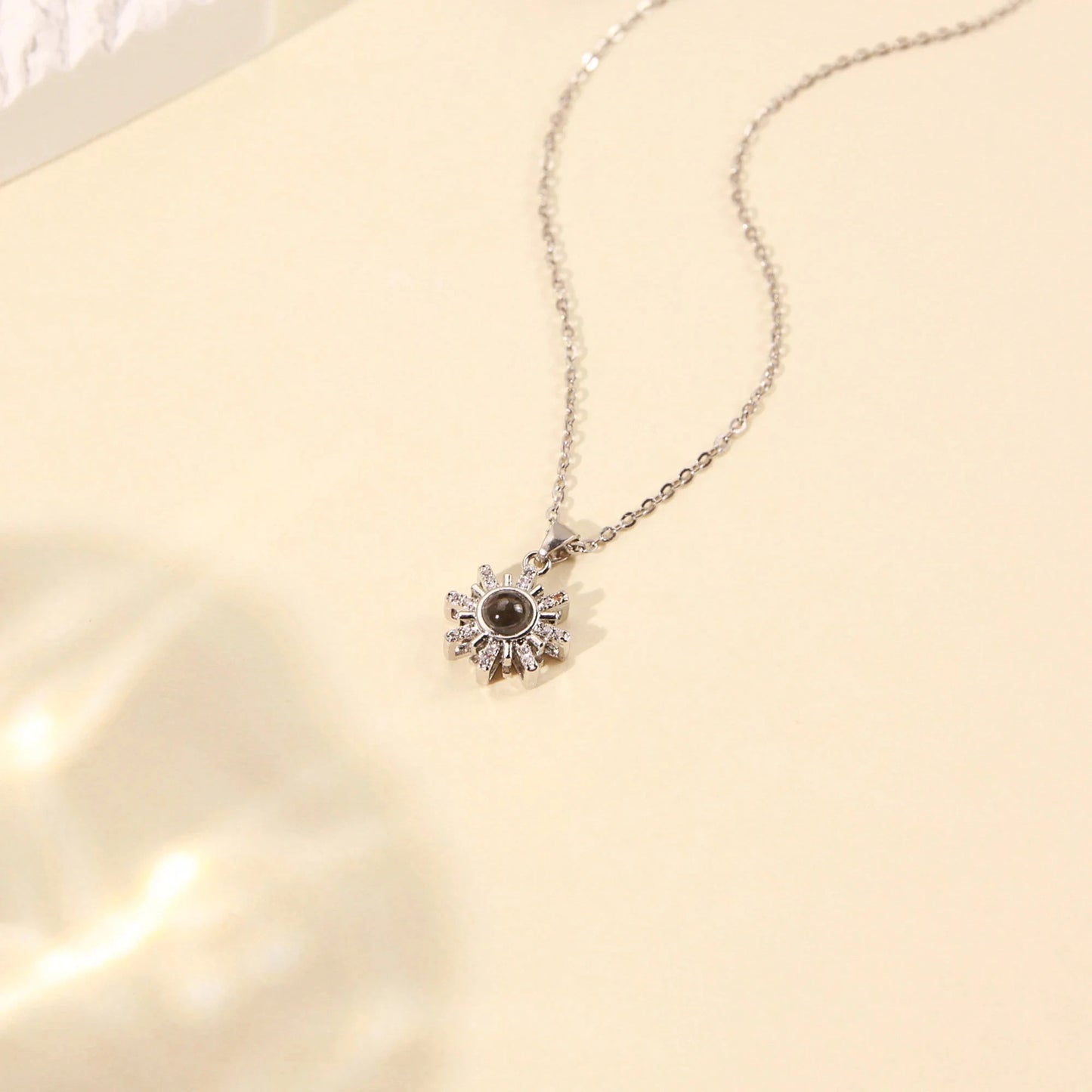 Personalized Projection Photo Necklace Custom Picture Sunflower Pendant Silver / 40cm / United States