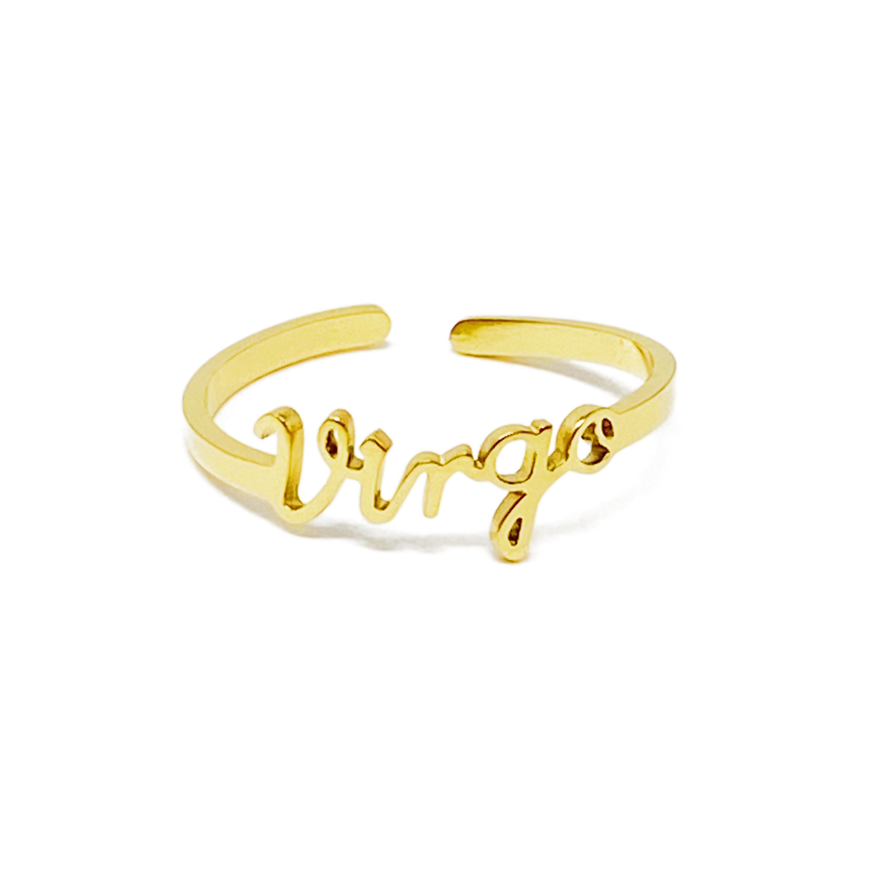 Elegant Scripted Zodiac Ring – Adjustable 18K Gold Plated Stainless Steel