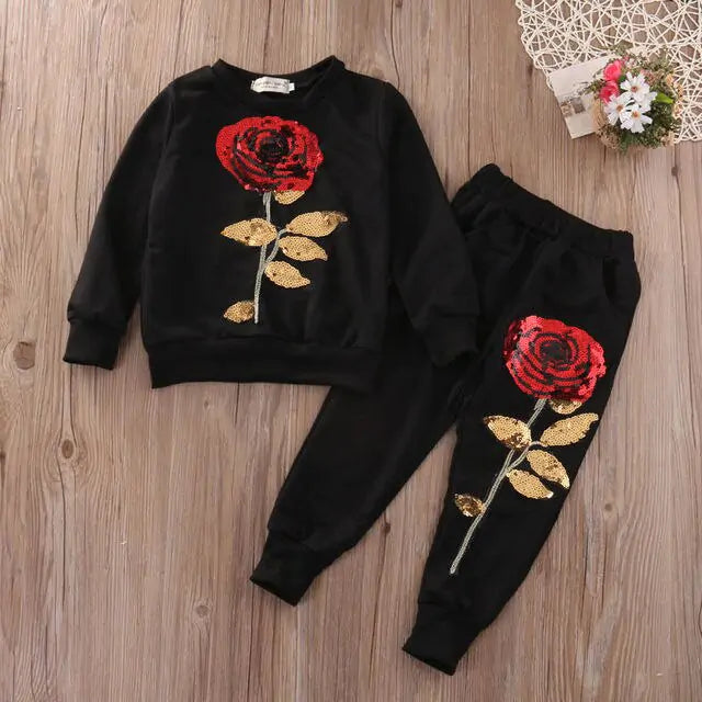 Fashion Girls Kids Suit Rose