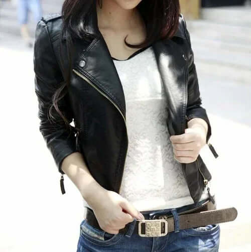 Womens Cropped Vegan Leather Jacket M / Black