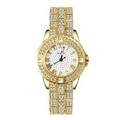 Diamond Crystals Watch and Bracelet Set 1Piece Gold Watch B