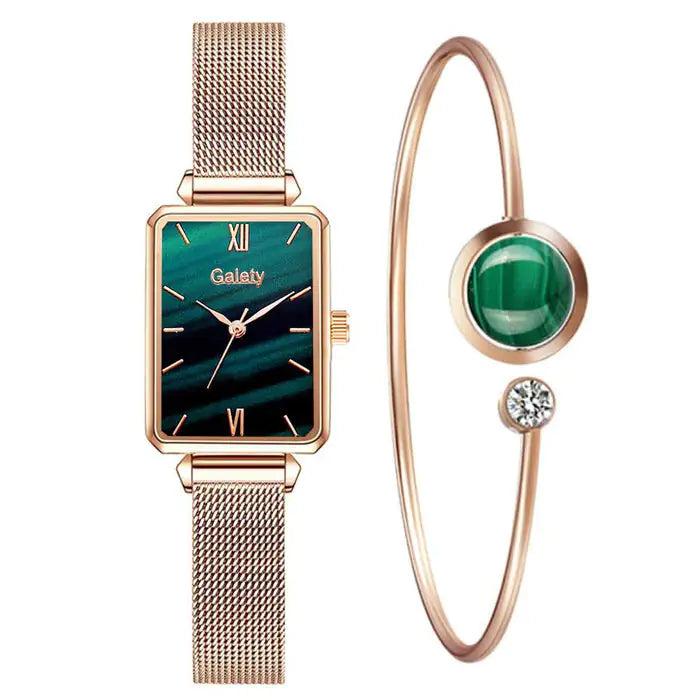 Rectangular Wristwatch and Classic Bracelet