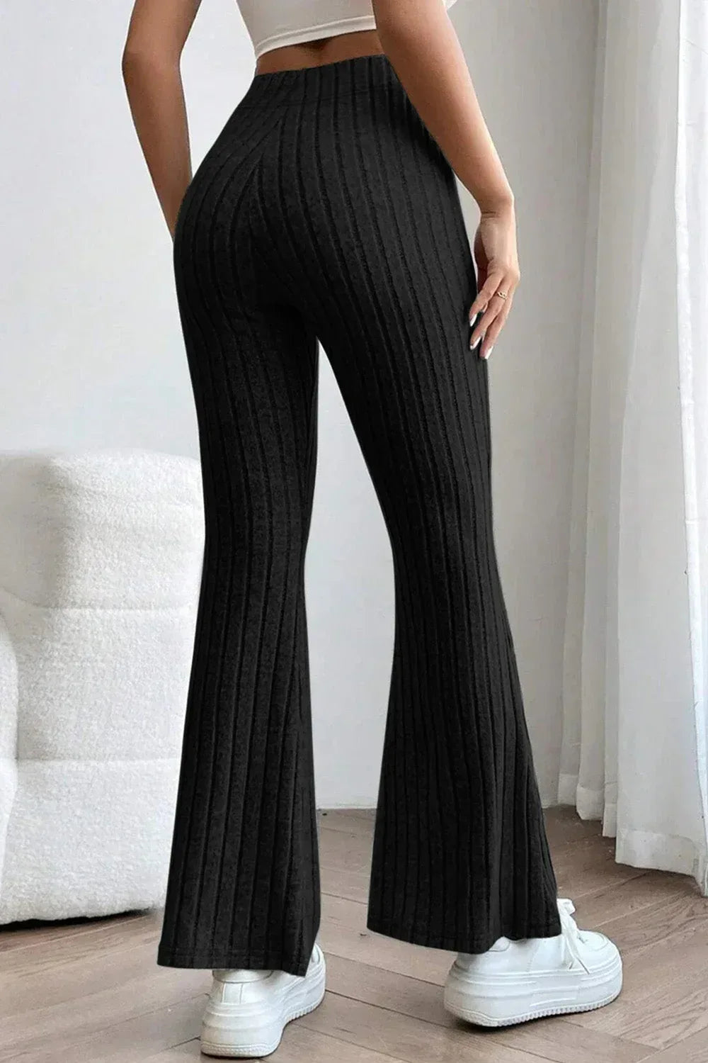 Basic Bae Full Size Ribbed High Waist Flare Pants Black / S