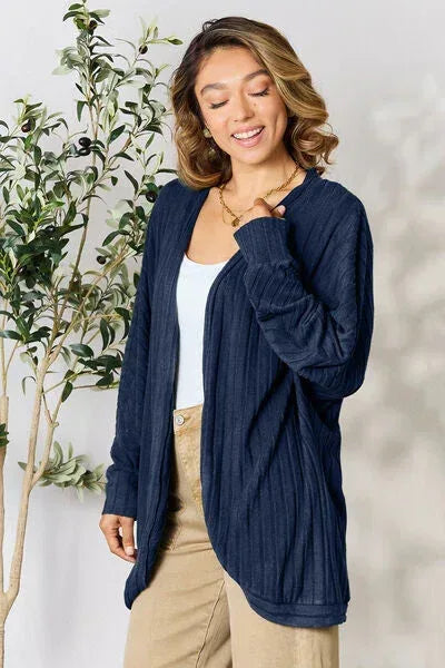 Basic Bae Full Size Ribbed Cocoon Cardigan Black / S