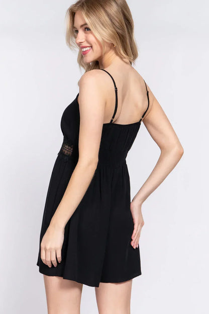 ACTIVE BASIC Waist Lace Trim Cami Romper Black / S