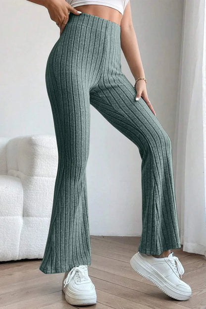 Basic Bae Full Size Ribbed High Waist Flare Pants Black / S