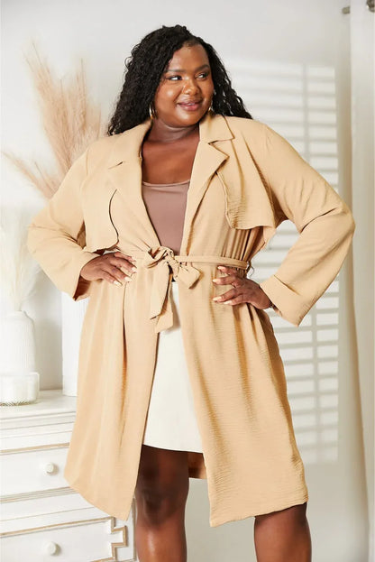 Culture Code Full Size Tied Trench Coat with Pockets Tan / S